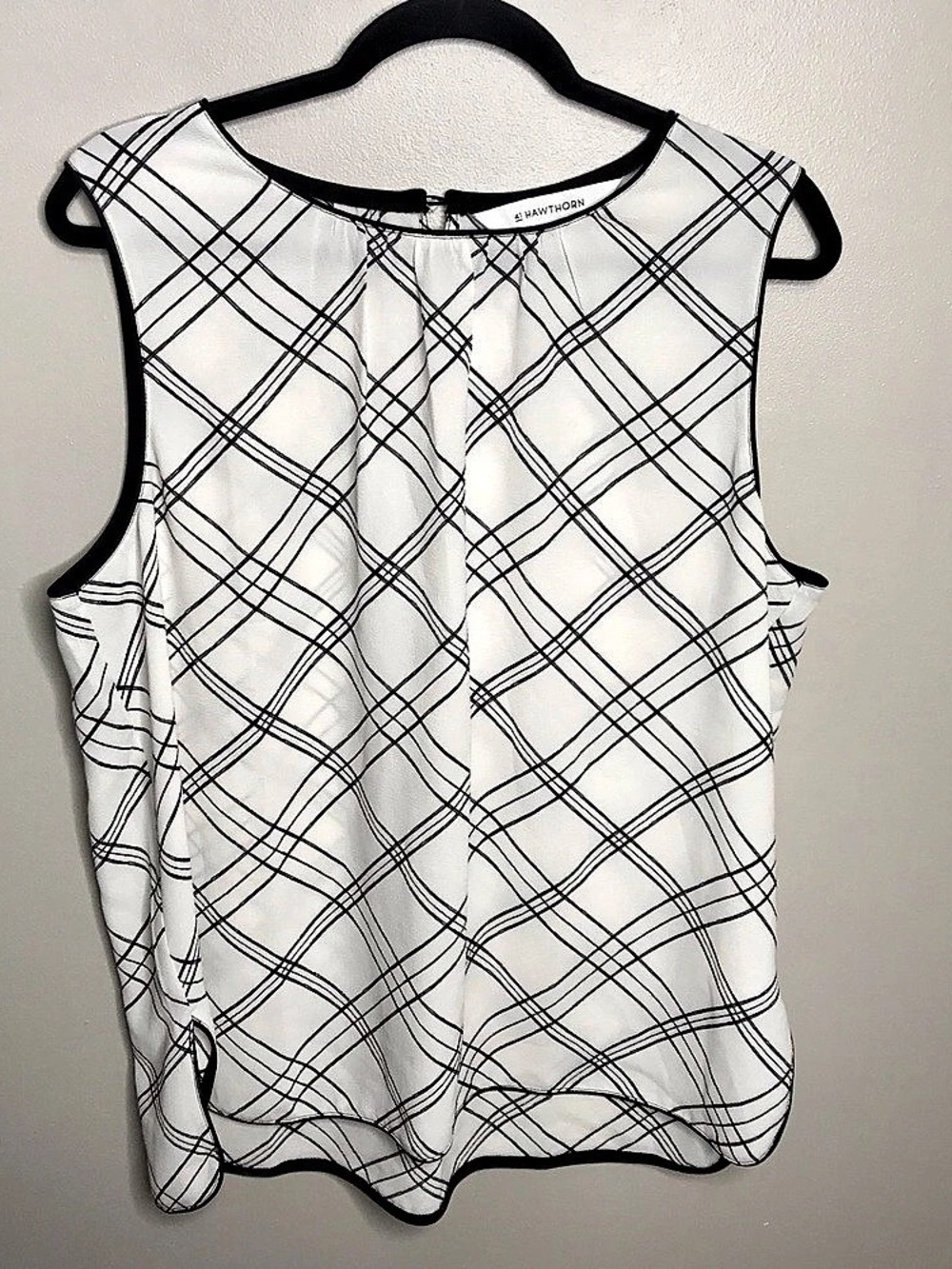 41 Hawthorn Plaid Sleeveless Blouse White & Black Sz XL